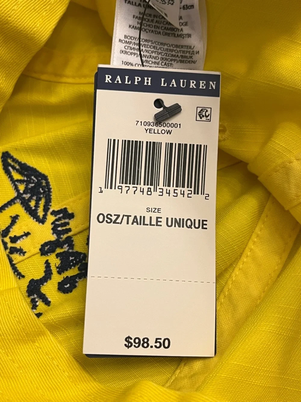 Polo Ralph Lauren Côte d’Azur Hat Cap new yellow Strap Back One Size